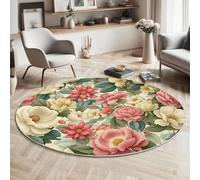 JEDTAKCT Alfombra Redonda Salon 180 Cm, Alfombra Antideslizante Estampado Flores Bohemias, Suave Lavable Lavadora Amarillo Plantas Vintage Alfombras para Dormitorio Cocina Comedor