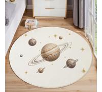 JEDTAKCT Alfombra Redonda Salon 60 Cm, Alfombra Antideslizante Estampado Planetas Minimalistas, Suave Lavable Lavadora Marrón Beige Ilustración Cósmica Alfombras para Dormitorio Cocina Comedor