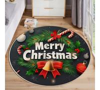 JEDTAKCT Alfombra Salon De Pelo Corto 200 Cm Redonda Negro, Alfombras De Habitacion Diseño Feliz Navidad De Suave, Corona De Acebo Alfombra Dormitorio, Alfombras Cocina Tapete Sala