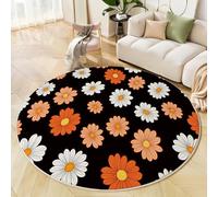 JEDTAKCT Alfombra Salon Redonda 100 Cm, Negro Lindas Margaritas Dibujadas A Mano Alfombra Habitacion Infantil Dormitorio Antideslizante Lavables, Garabatos Botánicos Pelo Corto Alfombras para Comedor