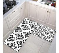 JEDTAKCT Alfombras De Cocina 2 Unidades, Guión Barroco, Lavables Patrón Floral Elegante, Alfombrilla De Antifatiga Antideslizant, para Cocina Comedor 43X75Cm+43X150Cm, Carbón