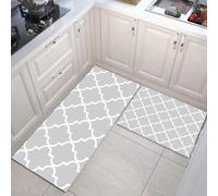 JEDTAKCT Alfombras De Cocina 2 Unidades, Trébol Simple, Lavables Patrón Geométrico Moderno, Alfombrilla De Antifatiga Antideslizant, para Cocina Comedor 40X60Cm+40X120Cm, Gris Carbón