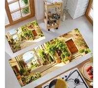 JEDTAKCT Alfombras De Cocina Calle Rural Juegos De 2 Alfombrillas De Edificios De Estilo Nórdico Juego De Tapetes De Entrada Lavables Antideslizantes Antifatiga Blandas, Beige, 50X80+50X150Cm