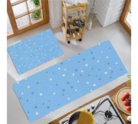 JEDTAKCT Alfombras De Cocina Estrellas Lindas Juegos De 2 Alfombrillas De Geometría Interesante Juego De Tapetes De Entrada Lavables Antideslizantes Antifatiga Blandas, Azul Cielo, 43X75+43X150Cm