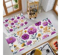 JEDTAKCT Alfombras De Cocina Jardín Nórdico Juegos De 2 Alfombrillas De Plantas De Granja Juego De Tapetes De Entrada Lavables Antideslizantes Antifatiga Blandas, Violeta, 50X80+50X150Cm