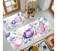 JEDTAKCT Alfombras De Cocina Tulipanes De Acuarela Juegos De 2 Alfombrillas De Flores De Primavera Juego De Tapetes De Entrada Lavables Antideslizantes Antifatiga Blandas, Beige, 43X75+43X150Cm