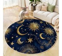 JEDTAKCT Alfombras Redondas Índigo 80 Cm Alfombra Salon Antideslizante Alfombras Lavables Sol Luna Alfombra Habitacion Dormitorio Comedor Misterioso Cielo Estrellado Tapete Pelo Corto