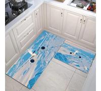 JEDTAKCT Azul Bebé Juego De Alfombrillas De Cocina Antideslizantes Duraderas, 2 Pcs Lavables Aviones Modernos Alfombras para Cocina Lavandería Dormitorio (Montañas Nievas, 44X75Cm+44X120Cm)