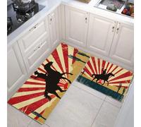 JEDTAKCT Beige Juego De Alfombrillas De Cocina Antideslizantes Duraderas, 2 Pcs Lavables Vaquero del Oeste Alfombras para Cocina Lavandería Dormitorio (Póster Vintage, 43X75Cm+43X150Cm)