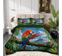 JEDTAKCT Edredón Nórdico Animales De La Selva Tropical Estampado Cama 135, Edredón De Brillante Loro Planta Reversible Transpirable Tacto Pluma, 200X200Cm, Acolchado Suave para Otoño Invierno, Verde