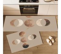 JEDTAKCT Fase Lunar Simple Juego De Alfombras De Cocina De 2 Piezas, Juego De Alfombras De Bohemio Japonés, Marrón Antideslizantes Lavables Tapetes De Cocina para Interior, 43X75+43X150Cm