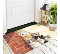 JEDTAKCT Felpudo Beige con Tema De Gato Campestre para Interiores Exteriores, 45X75Cm Pared De Ladrillo Retro Alfombra Entrada Lavable Suave, Tapete Antideslizante para Cocina Puerta Baño Pasillo
