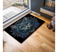 JEDTAKCT Felpudo con Bohemio Gato Mandala, Turquesa Divertido Estampado, Alfombra Criatura Misteriosa, Suave Antideslizante Lavable, Felpudo para Entrada Entrada Exterior, Decoración del Hogar