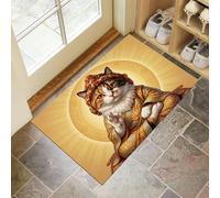 JEDTAKCT Felpudo con Estatua De Gato Zen, Alfombra para Entrada Delantera Y Trasera, con Base Antideslizante De TPR, Pósters De Animales Divertidos, Apta para Interior Pasillo Jardín, Oro 90X150Cm