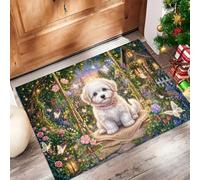 JEDTAKCT Felpudo De Bienvenida Lavable con Animales del Jardín De Ensueño, Alfombra De Antideslizante Absorbente Lindo Perro Columpio, Verde Felpudo Entrada para Baño Porche Interior, 50X80Cm