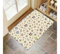 JEDTAKCT Felpudo De Bienvenida Lavable con Flores Simples De Dibujos Animados, Alfombra De Antideslizante Absorbente Linda Margarita, Beige Felpudo Entrada para Baño Porche Interior, 40X60Cm