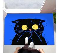 JEDTAKCT Felpudo De Bienvenida Lavable con Gato Tembloroso Gracioso, Alfombra De Antideslizante Absorbente Animales Asombrosos, Azul Real Felpudo Entrada para Baño Porche Interior, 60X90Cm