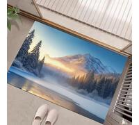 JEDTAKCT Felpudo Decorativo Navidad, 60X90Cm Alfombra Puerta Lavables Montañas Invernales, Alfombra Lagos del Bosque Antideslizante, Felpudo Entrada Azul Cielo para Pasillo Salón Baño Cocina