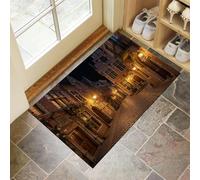 JEDTAKCT Felpudo Entrada Casa, 50X80Cm Alfombra Entrada Antideslizante Vista Nocturna De Un Pueblo Europeo., Alfombrilla Fino Calle Retro Absorbentes Lavable para Entrada, Pasillo, Cocina, Marrón