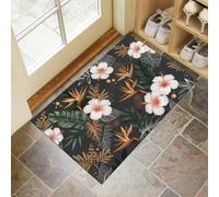 JEDTAKCT Felpudo Entrada Casa 80X120Cm, Alfombra Antideslizante con Plantas Tropicales De Lujo Hibisco Moderno Felpudo Suaves Absorbentes Interior para Perro Cocina Puerta Pasillo, Gris Carbón