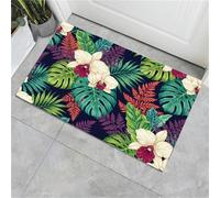 JEDTAKCT Felpudo Entrada Casa, 80X120Cm Alfombra Entrada Antideslizante Orquídeas Tropicales Hojas, Alfombrilla Fino Bosque De Palmeras Absorbentes Lavable para Entrada, Pasillo, Cocina, Verde Bosque