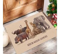 JEDTAKCT Felpudo Entrada Casa Antideslizante Fauna Salvaje Africana para Interiores, Alfombras Entrada Fino Lavable, Jirafa Elefante Alfombrilla Absorbente para Pasillo, 40X60Cm, Beige