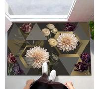 JEDTAKCT Felpudo Entrada Casa Antideslizante Floral Geométrico Retro para Interiores, Alfombras Entrada Fino Lavable, Dalia Moderna Tulipán Alfombrilla Absorbente para Pasillo, 60X90Cm, Marrón Oscuro