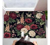 JEDTAKCT Felpudo Entrada Casa Antideslizante Floral Gótico Retro para Interiores, Alfombras Entrada Fino Lavable, Peonía Misteriosa Amapola Alfombrilla Absorbente para Pasillo, 40X60Cm, Rojo Oscuro