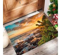 JEDTAKCT Felpudo Entrada Casa Paisaje Costero Rocoso 90X150Cm | Alfombra Antideslizante Puesta De Sol Natural, Felpudo Atrapa Suciedad Fácil De Limpiar para Puerta Interior, Pasillo, Naranja