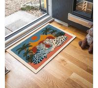 JEDTAKCT Felpudo Lavable Exótico Tigre Arquitectura Ilustración Animal para Puerta De Entrada Antideslizante, Absorbente, Suave Alfombra De Cocina Contemporánea Baño Entrada Salón 50X80Cm Azul