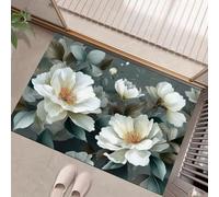 JEDTAKCT Felpudo Pintura Al Óleo De Magnolia 3D Alfombra De Entrada Lavable Interior Plantas Elegantes Pequeña Alfombra Antideslizante Retro Suave Fina para Cocina Baño Dormitorio 60X90Cm Gris Carbón
