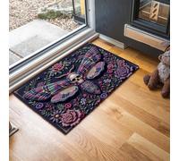 JEDTAKCT Felpudo Polilla Calavera 3D Lavable, Alfombra Pequeña Rosa Gótica De 90X150Cm, Tapetes De Puerta Suaves para Entrada, Alfombras De Entrada Antideslizantes Azul Oscuro De Pelo Bajo