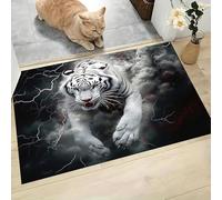 JEDTAKCT Felpudo Rayo Humo Tigre Lavable, Alfombra Pequeña Animales Salvajes De 60X90Cm, Tapetes De Puerta Suaves para Entrada, Alfombras De Entrada Antideslizantes Negro De Pelo Bajo