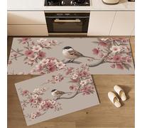 JEDTAKCT Flores Chinas Pájaros Juegos De Alfombras De Cocina Plantas Tradicionales 2 Piezas Antideslizante Alfombra De Cocina Caqui Cómoda Absorbente Lavable Alfombrillas, 44X75+44X120Cm