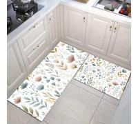 JEDTAKCT Flores Y Hojas De Acuarela Juego De Alfombras De Cocina De 2 Piezas, Juego De Alfombras De Plantas Sencillas, Crema Antideslizantes Lavables Tapetes De Cocina para Interior, 50X80+50X150Cm