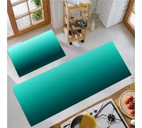 JEDTAKCT Fondo Degradado Juego De Alfombrillas De Cocina Antideslizantes Y Duraderas, Turquesa 2 Piezas Lavables para Cocina Lavandería Dormitorio, Estética Moderna, 50X80+50X150Cm