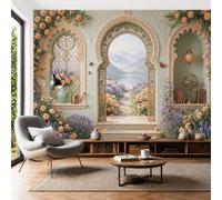 JEDTAKCT Fotomurales Arco De Flores Exóticas Papel Pintado Tejido No Tejido Moderna Jardines Románticos Y Lagos Fotográfico Decoración De Pared Sala Cuarto Oficina Salón Beige Papel Pintado 300X210Cm