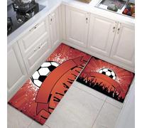 JEDTAKCT Fútbol del Oeste Juego De Alfombrillas De Cocina Antideslizantes Y Duraderas, Marrón Óxido 2 Piezas Lavables para Cocina Lavandería Dormitorio, Póster Vintage, 44X75Cm+44X120Cm