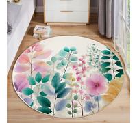 JEDTAKCT Grande Alfombra Salon Redonda 60 Cm, Hojas De Acuarela Verde Menta Lavable Alfombra Dormitorio, Plantas De Primavera Alfombras Comedor Antideslizante Tapete Sala para Cocina Halls