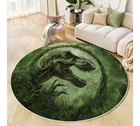 JEDTAKCT Grande Alfombra Salon Redonda 80 Cm, Bosque De Dinosaurios Verde Esmeralda Lavable Alfombra Dormitorio, Vides Retro Alfombras Comedor Antideslizante Tapete Sala para Cocina Halls