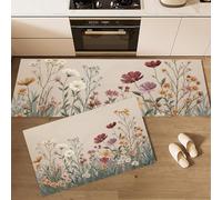 JEDTAKCT Jardín Vintage Juegos De Alfombras De Cocina Plantas Naturales 2 Piezas Antideslizante Alfombra De Cocina Beige Cómoda Absorbente Lavable Alfombrillas, 50X80+50X150Cm