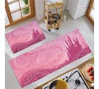 JEDTAKCT Juego De 2 Alfombras De Cocina De Estrellas Giratorias, Alfombras Y Tapetes De Cocina Antideslizantes, Alfombra De Castillo Brillante para Piso De Pasillo - Magenta, 43X75+43X150Cm