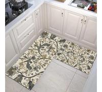 JEDTAKCT Juego De 2 Alfombras De Cocina De Flores Vintage, Alfombras Y Tapetes De Cocina Antideslizantes, Alfombra De Plantas Medievales para Piso De Pasillo - Beige, 50X80Cm+50X150Cm