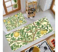 JEDTAKCT Juego De 2 Alfombras De Cocina De Limonero Dibujado A Mano, Alfombras Y Tapetes De Cocina Antideslizantes, Alfombra De Ilustración Botánica para Piso De Pasillo - Beige, 50X80+50X150Cm