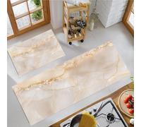 JEDTAKCT Juego De 2 Piezas De Alfombras De Cocina Antideslizantes, Pasillo Tapetes Textura De Mármol Natural Color Crema, Alfombrillas Arte Elegante Lavables con Base De Silicona, 44X75+44X120Cm