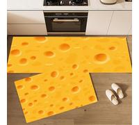 JEDTAKCT Juego De 2 Piezas De Alfombras De Cocina Antideslizantes, Pasillo Tapetes Textura De Queso Divertida Amarillo, Alfombrillas Geometría Abstracta Lavables con Base De Silicona, 43X75+43X150Cm