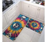 JEDTAKCT Juego De 2 Piezas De Alfombras De Cocina Antideslizantes, Pasillo Tapetes Tie-Dye Retro Naranja Azul, Alfombrillas Calavera Hippie Lavables con Base De Silicona, 40X60+40X120Cm