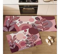 JEDTAKCT Juego De 2 Tapetes De Cocina Botánica Bohemia, Antifatiga Tapete De Cocina Antideslizantes Lavables Rojo Borgoña, Alfombras Geometría Moderna Decoración para Lavandería Pasillo