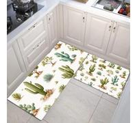 JEDTAKCT Juego De 2 Tapetes De Cocina Estampados Bosque De Cactus 3D Plantas del Desierto, Resistentes A Las Manchas, Absorbentes Rápido Antideslizantes para Pasillos (Beige, 40X60+40X120Cm)