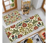 JEDTAKCT Juego De 2 Tapetes De Cocina Flores Y Enredaderas Vintage, Antifatiga Tapete De Cocina Antideslizantes Lavables Verde Oliva, Alfombras Cardo William Morris Decoración para Lavandería Pasillo